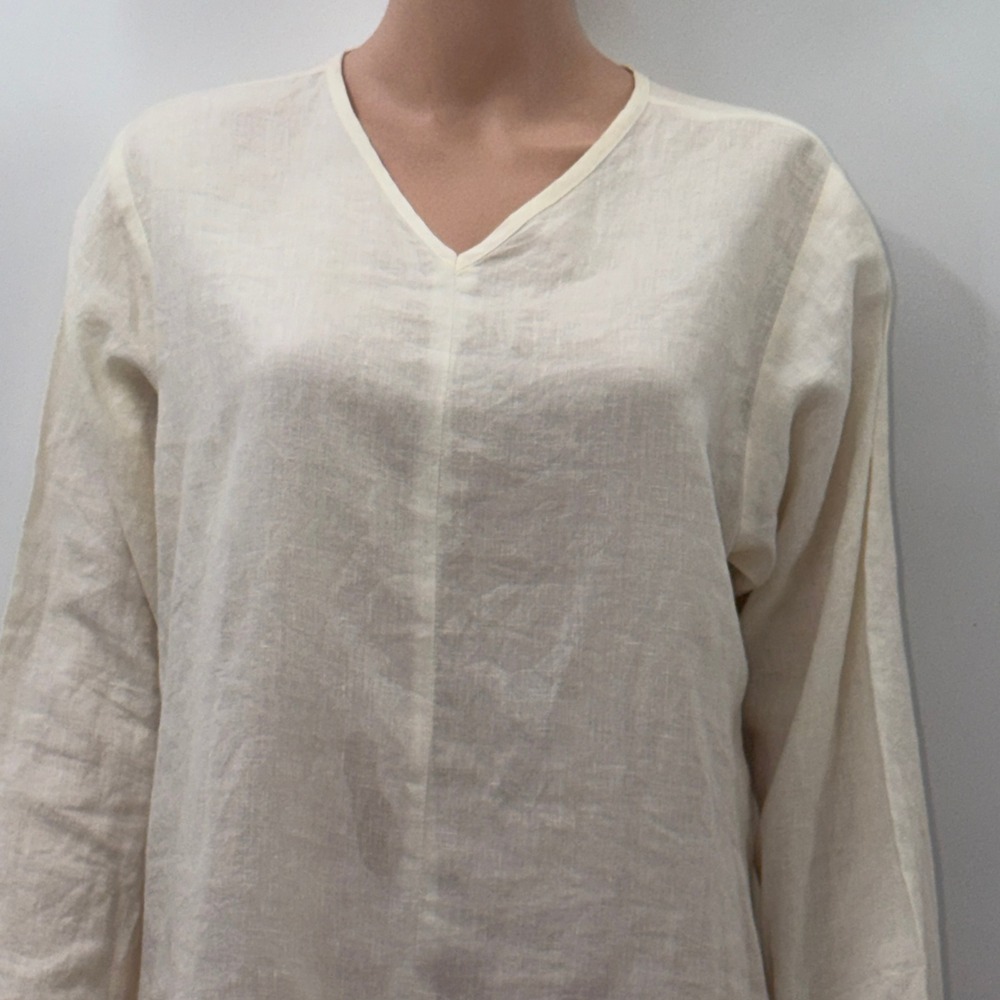 CTC Linens Small Cream Linen V-Neck Tunic Minimalist Coastal Grandma Lagenlook
